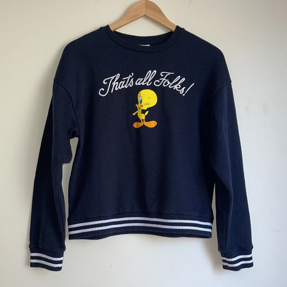 LOONEY TUNES | Tweety Bird navy fleece crew neck sweater - Picture 3 of 7